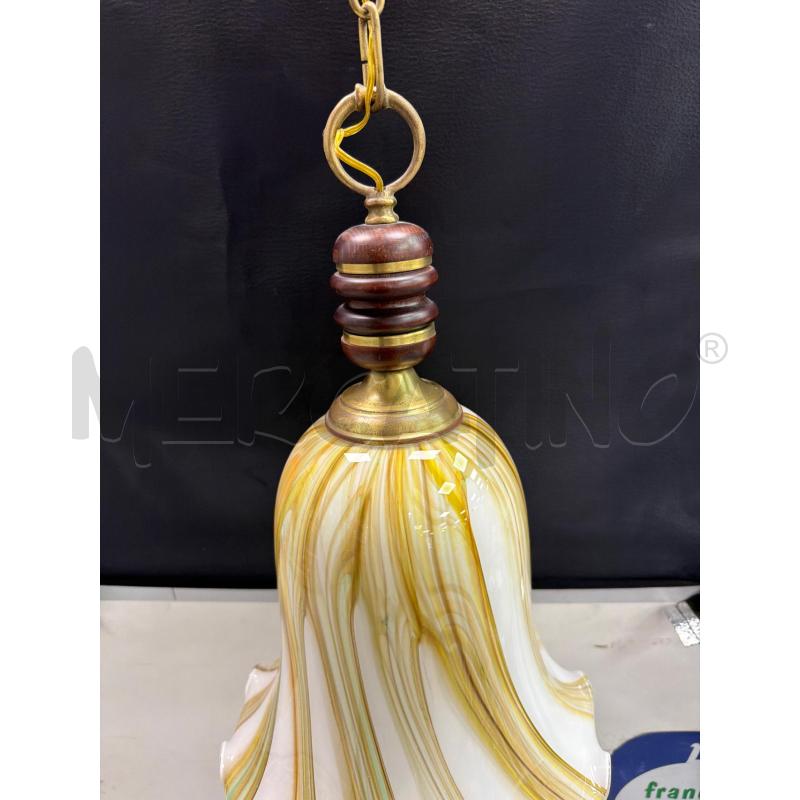 LAMPADARIO CAMPANA VETRO GIALLO BIANCO1 LUCE BASE LEGNO | Mercatino dell'Usato Montesilvano 2
