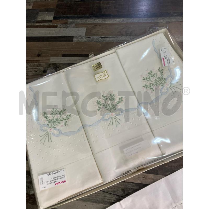 LENZUOLO MATRIMONIALE COPPIA BIANCA + FEDERE FIORELLINI CELESTI | Mercatino dell'Usato Montesilvano 2
