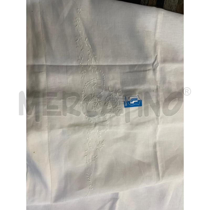 LENZUOLO MATRIMONIALE + FEDERE MISTO LINO BIANCO FIORI RICAMATI MACCHINA | Mercatino dell'Usato Montesilvano 4