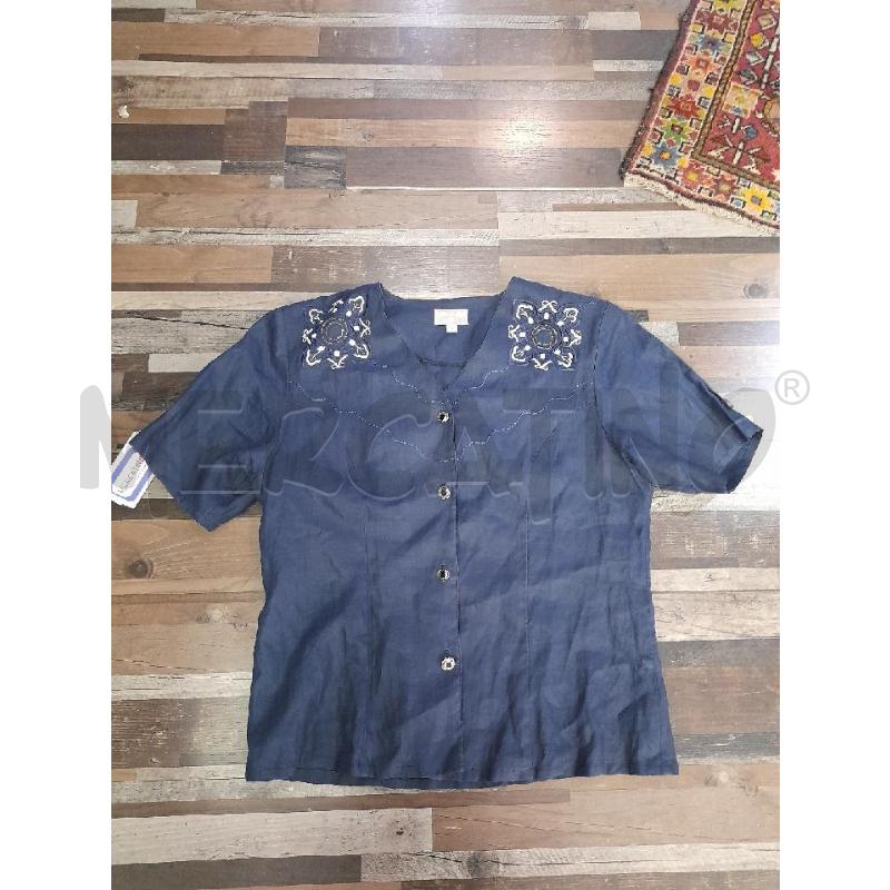 MAGLIA DONNA ANTONELLA BIFFI BLU LINO RICAMATA | Mercatino dell'Usato Montesilvano 1
