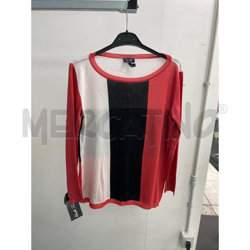 MAGLIA DONNA ARMANI JEANS CORALLO STRISCIA NERA BIANCA | Mercatino dell'Usato Montesilvano 1