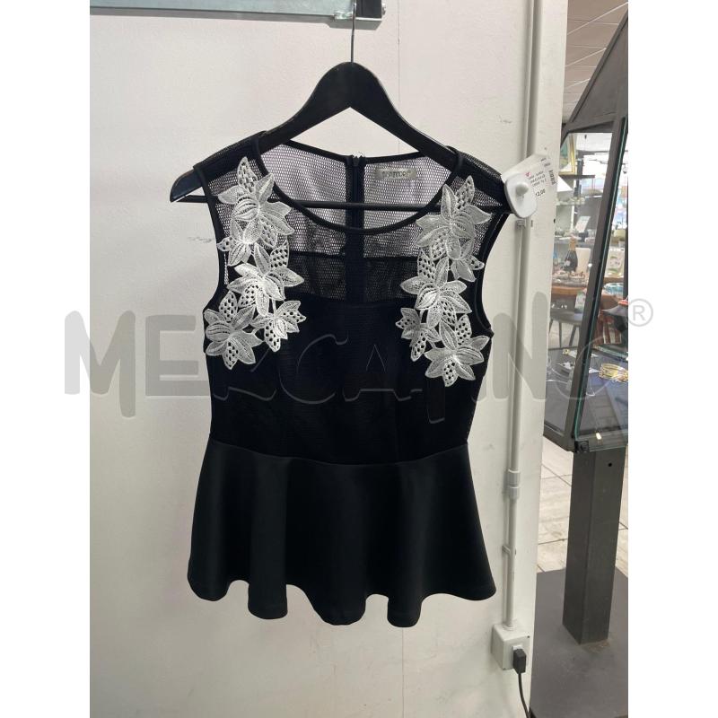 MAGLIA DONNA ELISA LEANDRI NERA SMANICATA FIORI BIANCHI | Mercatino dell'Usato Montesilvano 1