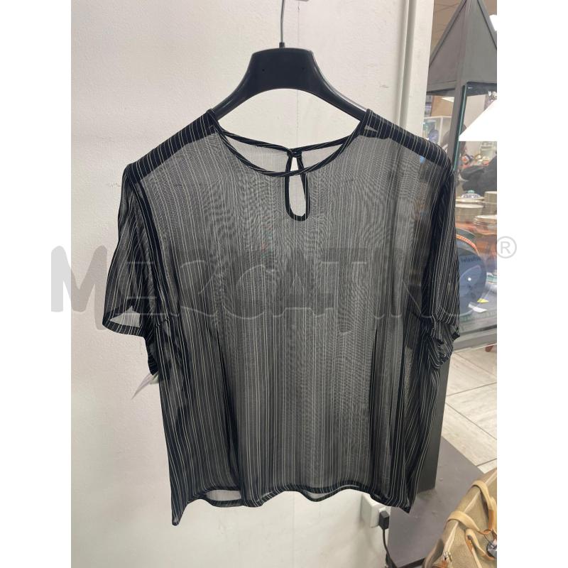 MAGLIA DONNA NERA VELATA GEORGETTE RIGHINE BIANCHE | Mercatino dell'Usato Montesilvano 1