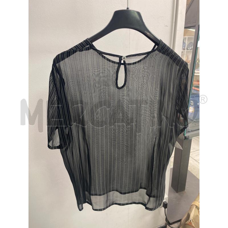 MAGLIA DONNA NERA VELATA GEORGETTE RIGHINE BIANCHE | Mercatino dell'Usato Montesilvano 2