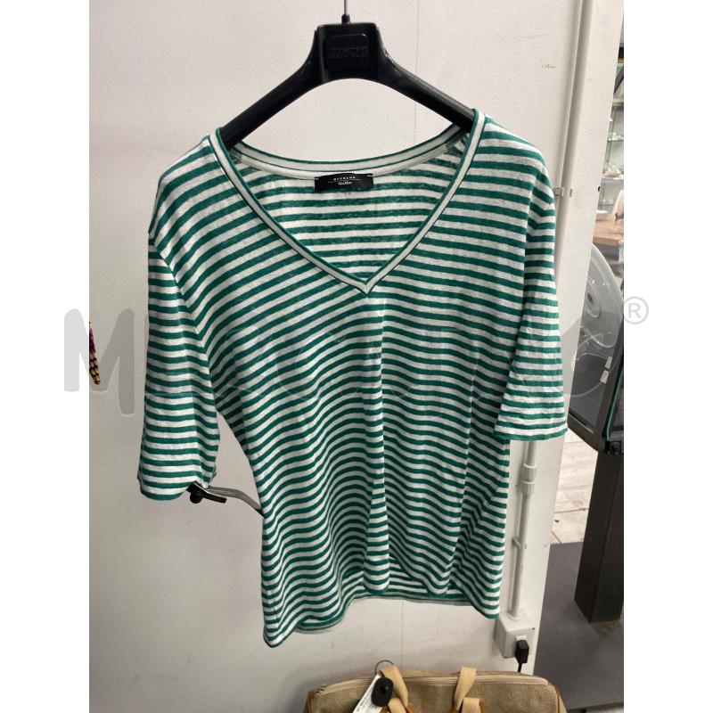 MAGLIA DONNA WEEKEND MAX MARA RIGHINE BIANCHE VERDI LINO | Mercatino dell'Usato Montesilvano 1