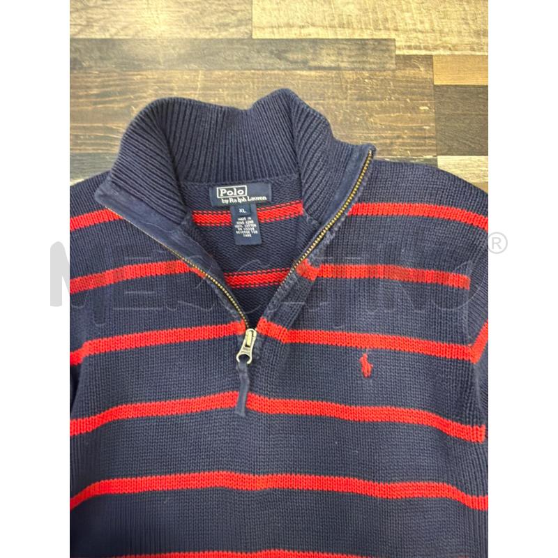 MAGLIONE DONNA POLO RALPH LAUREN BLU RIGHINE ROSSE  | Mercatino dell'Usato Montesilvano 2
