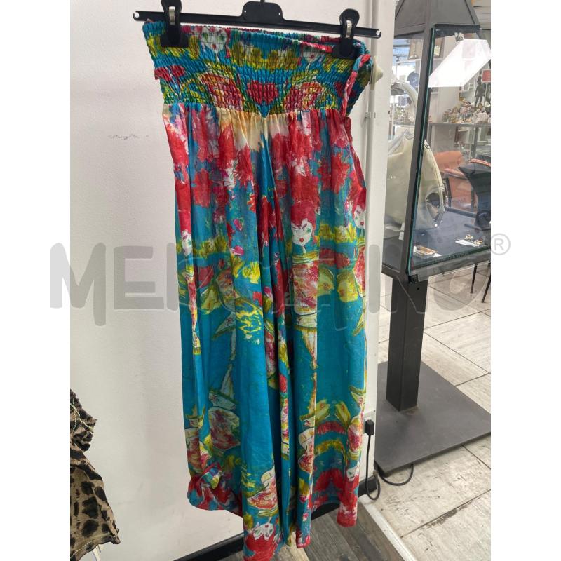 PANTALONE DONNA ANTICA SARTORIA AZZURRO FANTASIA DONNINE ROSSE GIALLE | Mercatino dell'Usato Montesilvano 1