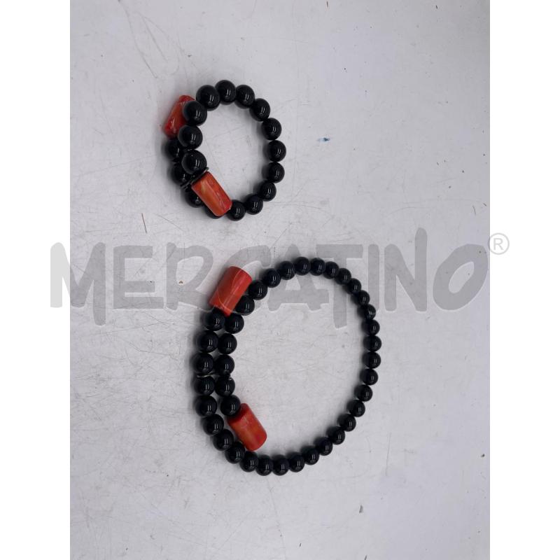 PARURE COLLANA GIROCOLLO + BRACCIALE PERLINE NERE ROSSE  | Mercatino dell'Usato Montesilvano 1