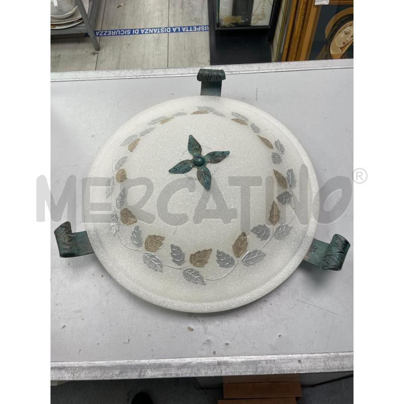 PLAFONIERA GRANDE VETRO FOGLIE ARGENTATE FOGLIE VERDI | Mercatino dell'Usato Montesilvano 1