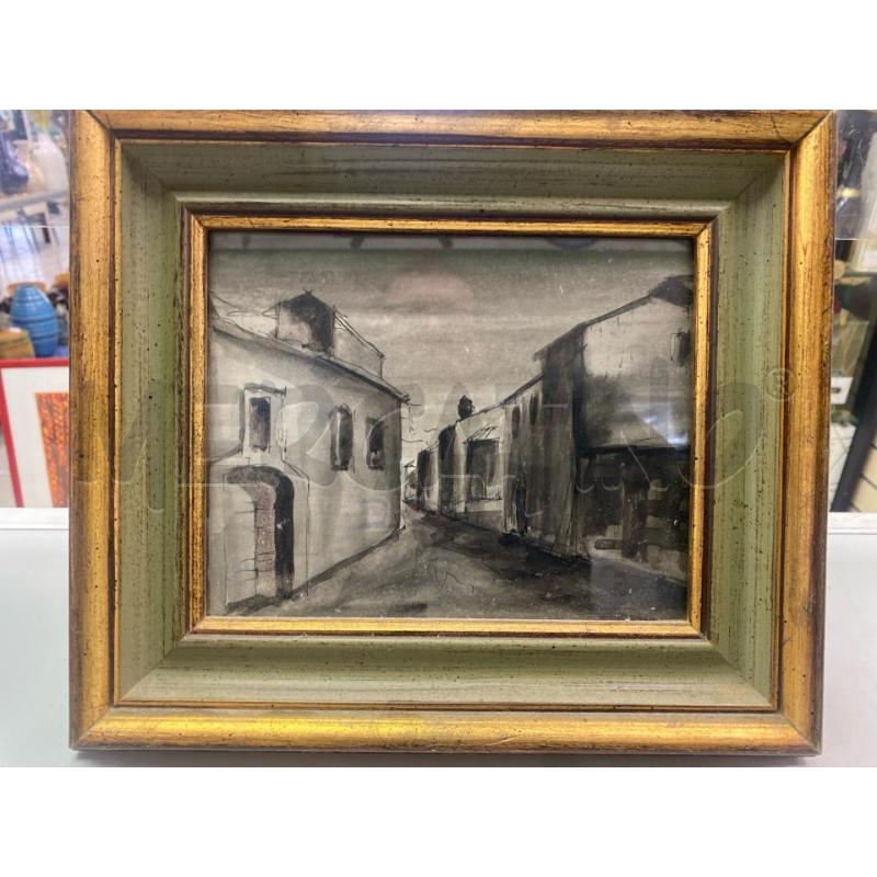 QUADRO BORGO BIANCO NERO CORNICE VERDE DORATA | Mercatino dell'Usato Montesilvano 1
