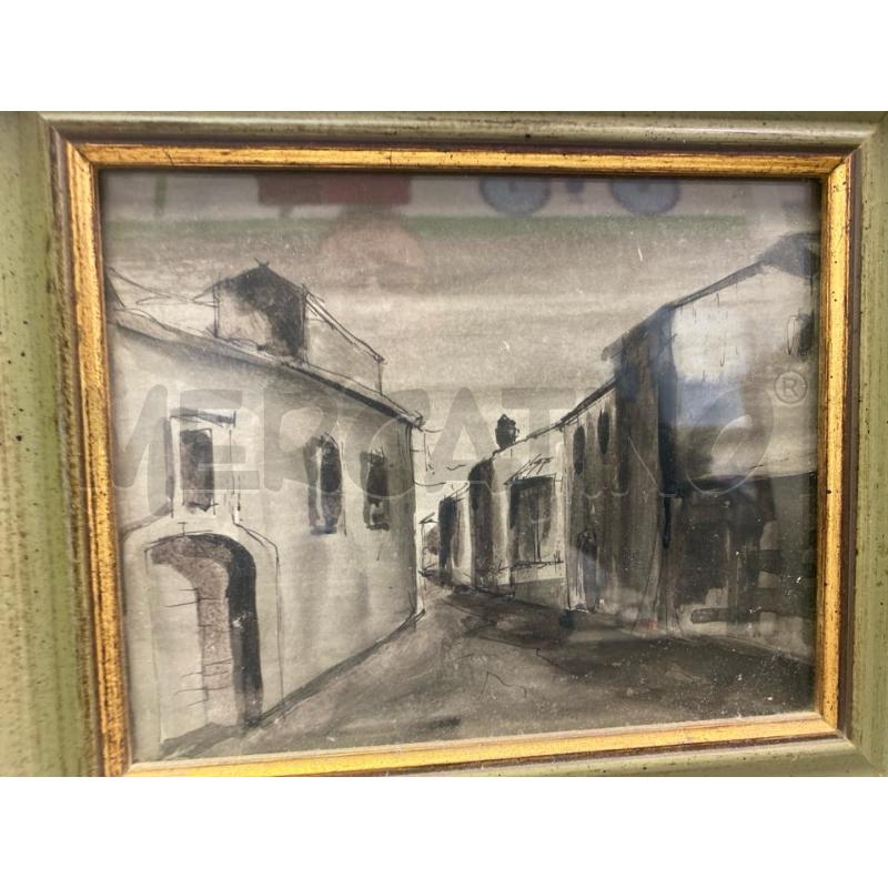 QUADRO BORGO BIANCO NERO CORNICE VERDE DORATA | Mercatino dell'Usato Montesilvano 2