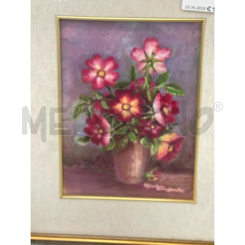QUADRO VASO FIORI ROSA CORNICE DORATA ARGENTATA | Mercatino dell'Usato Montesilvano 2