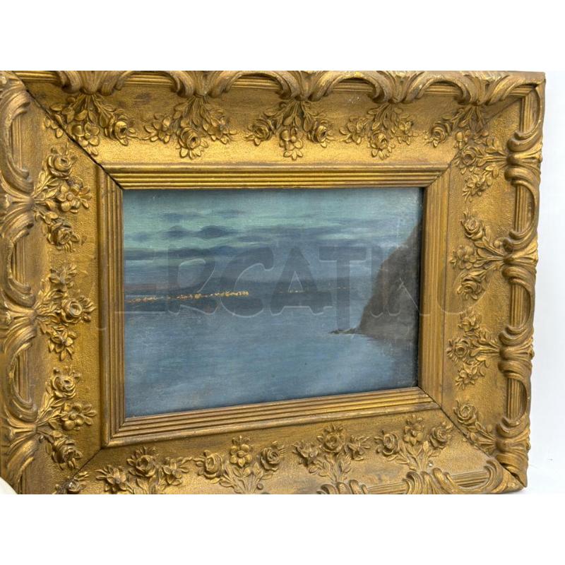 QUADRO VECCHIO PAESAGGIO BLU CORNICE DORATA 31X40CM | Mercatino dell'Usato Montesilvano 1