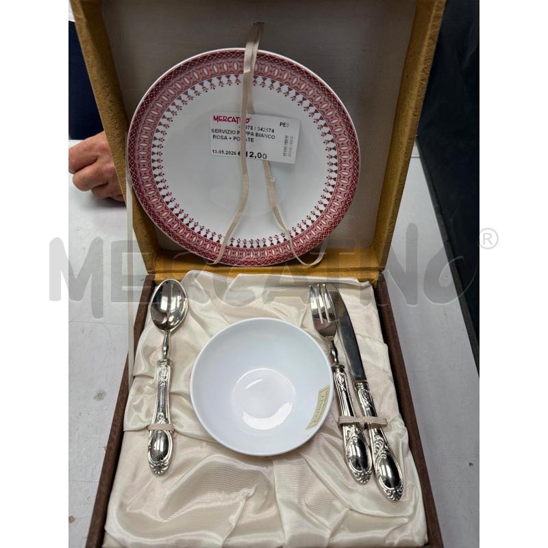 SERVIZIO PAPPA BIANCO ROSA + POSATE | Mercatino dell'Usato Montesilvano 1