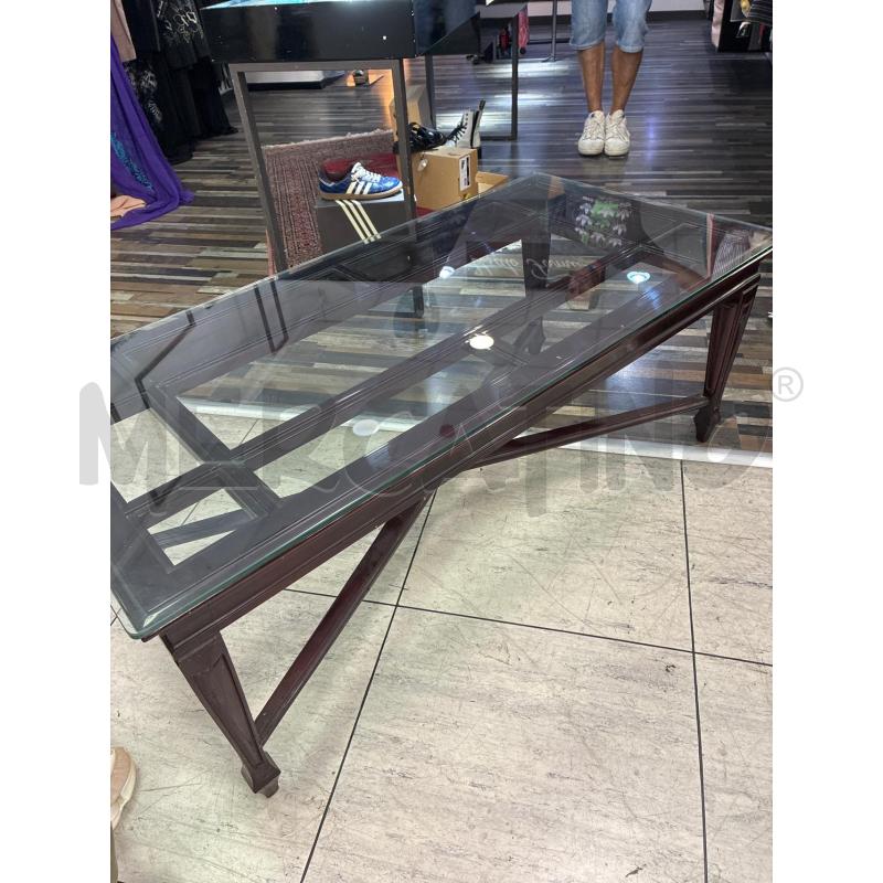 TAVOLINO LEGNO SCURO PIANO VETRO 120X60X57 | Mercatino dell'Usato Montesilvano 1