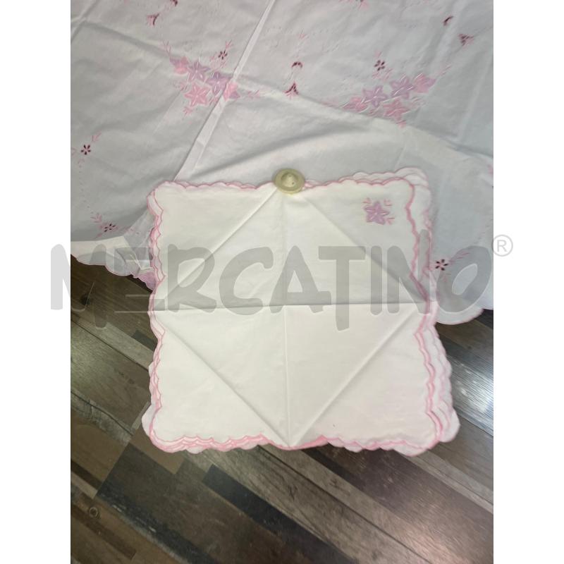 TOVAGLIA TONDA RICAMI FIORI ROSA + 8 TOV | Mercatino dell'Usato Montesilvano 3