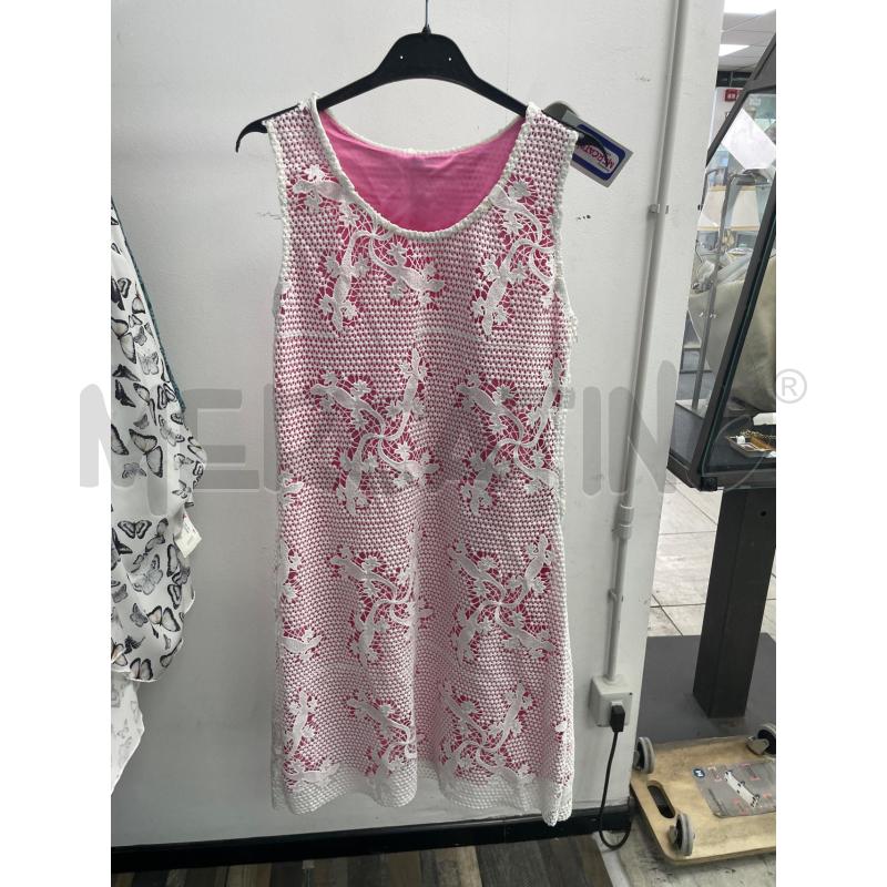 VESTITO DONNA ARTIGIANALE PIZZO BIANCO GEKI STOLA INTERNA ROSA  | Mercatino dell'Usato Montesilvano 1