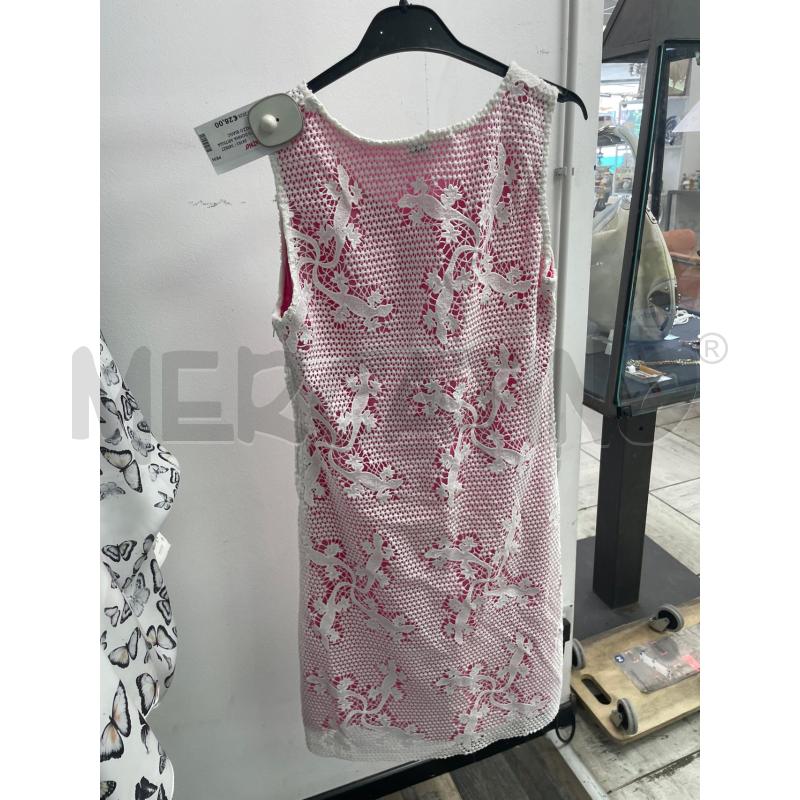 VESTITO DONNA ARTIGIANALE PIZZO BIANCO GEKI STOLA INTERNA ROSA  | Mercatino dell'Usato Montesilvano 3
