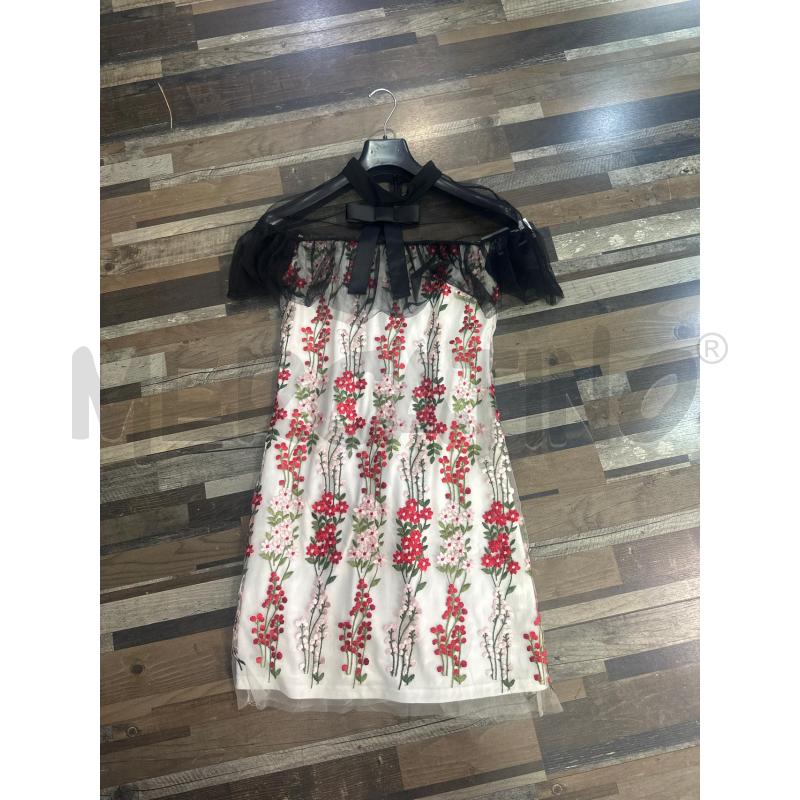 VESTITO DONNA BIANCO FIORI ROSA ROSSI FIOCCO TULLE NERO | Mercatino dell'Usato Montesilvano 1