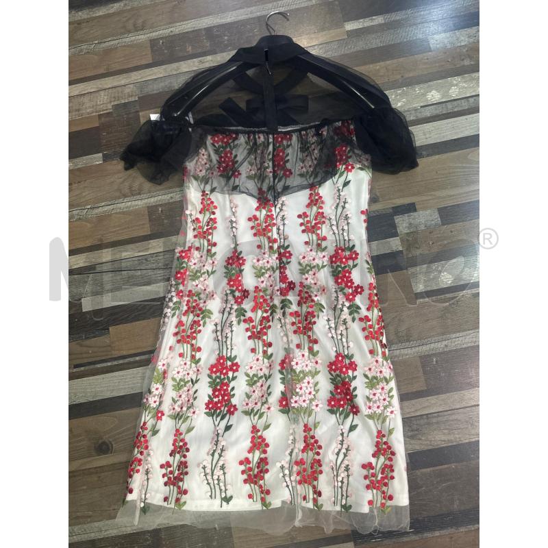 VESTITO DONNA BIANCO FIORI ROSA ROSSI FIOCCO TULLE NERO | Mercatino dell'Usato Montesilvano 3
