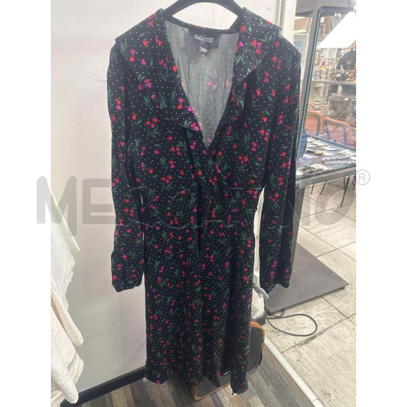 VESTITO DONNA COLLECTIF LUNGO NERO POIS CILIEGIE A CUORE | Mercatino dell'Usato Montesilvano 1