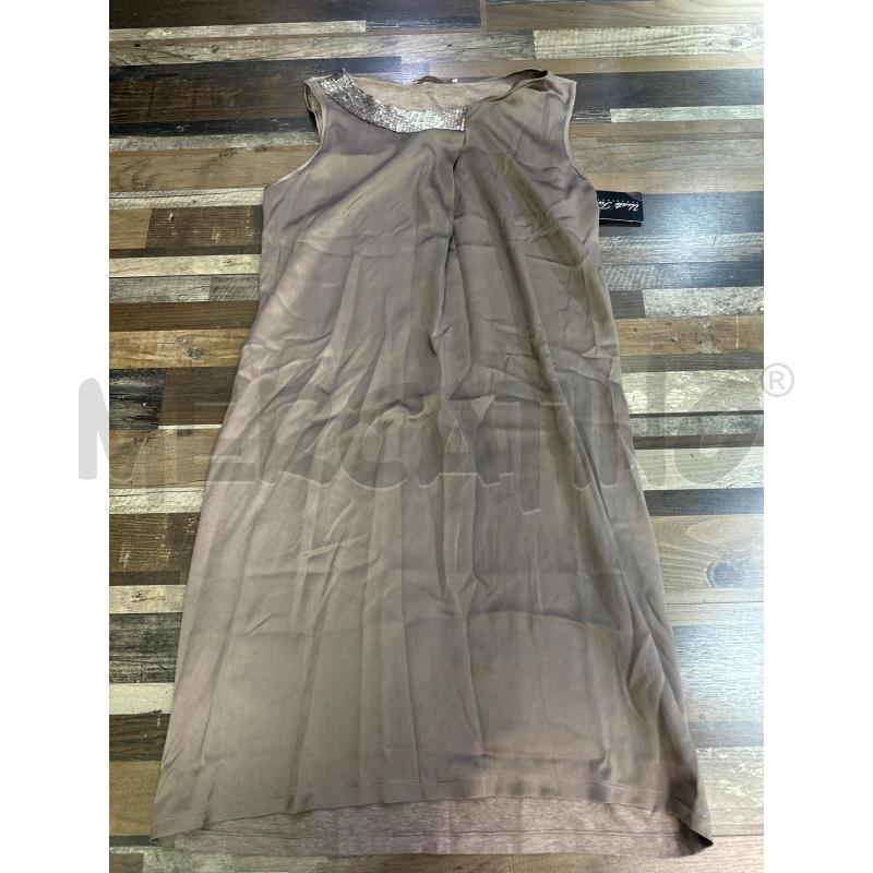 VESTITO DONNA FABIANA FILIPPI COLLO PERLINE SMANICATO GRIGIO SATINATO | Mercatino dell'Usato Montesilvano 1