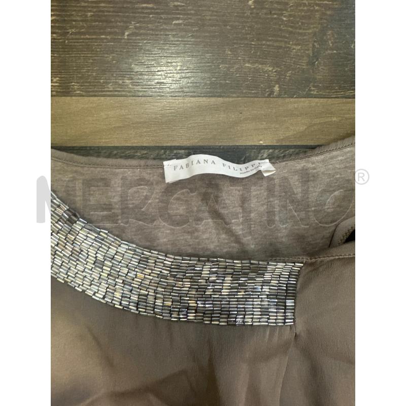 VESTITO DONNA FABIANA FILIPPI COLLO PERLINE SMANICATO GRIGIO SATINATO | Mercatino dell'Usato Montesilvano 2