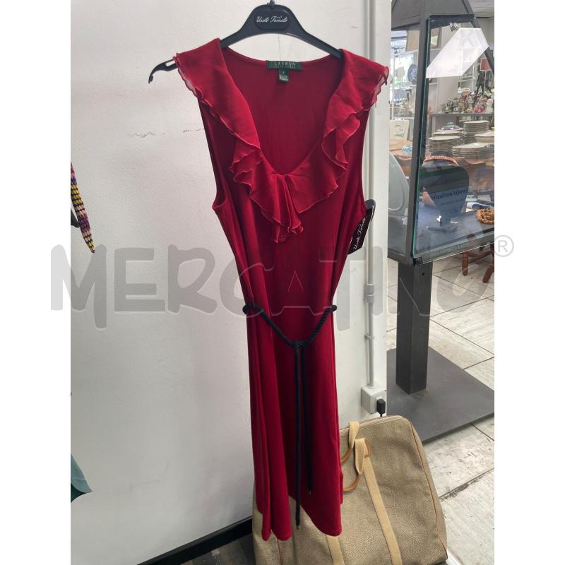 VESTITO DONNA LAUREN RALPH LAUREN ROSSO COLLO VOLANT CORDINO NERO  | Mercatino dell'Usato Montesilvano 1