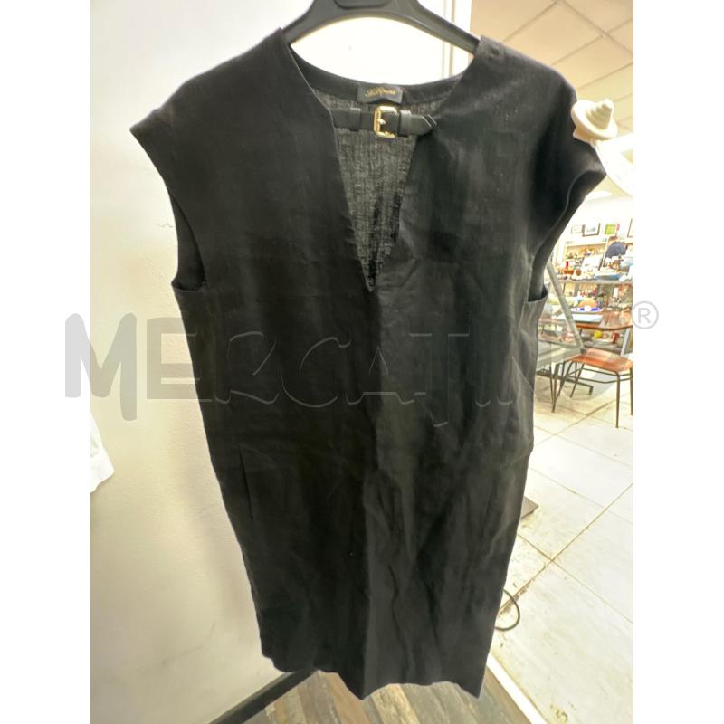 VESTITO DONNA LES COPAINS NERO LINO CINTINA SCOLLO PELLE | Mercatino dell'Usato Montesilvano 1