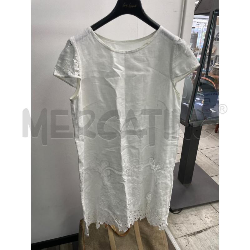 VESTITO DONNA LINO BIANCO RICAMATO FIORI SMARCHIATO | Mercatino dell'Usato Montesilvano 1