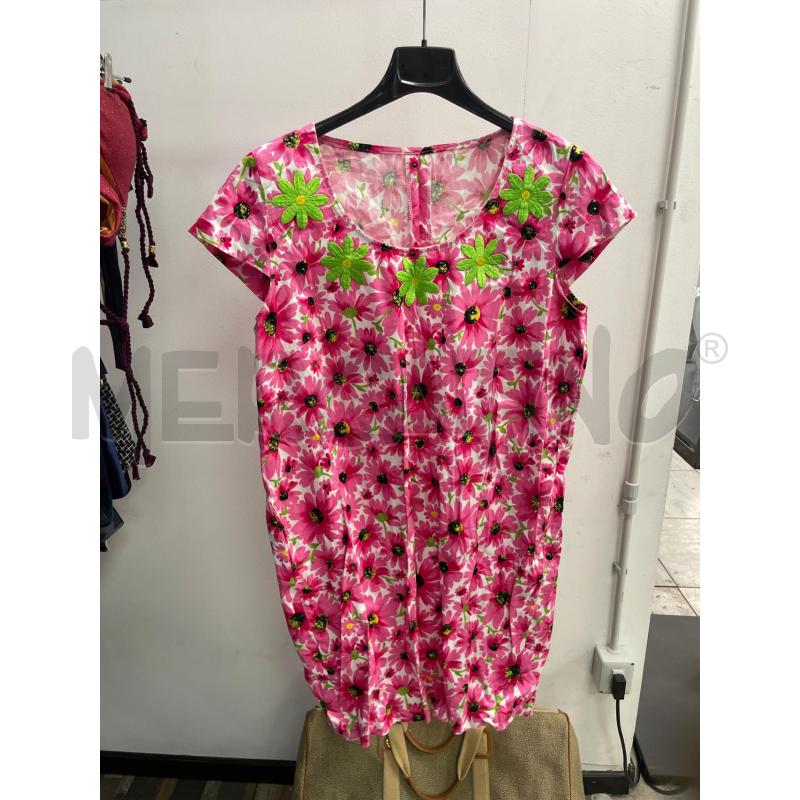 VESTITO DONNA SMARCHIATO BIANCO FIORI ROSA VERDI RICAMATI | Mercatino dell'Usato Montesilvano 1