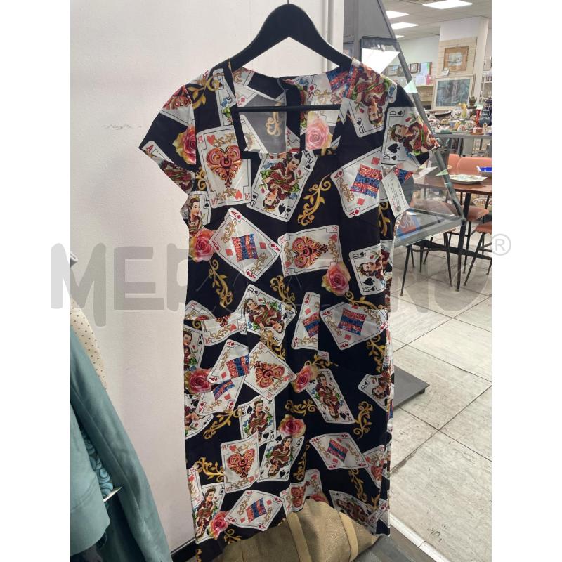 VESTITO DONNA SMARCHIATO NERO ARTIGIANALE FANTASIA CARTE MEZZA MANICA | Mercatino dell'Usato Montesilvano 1
