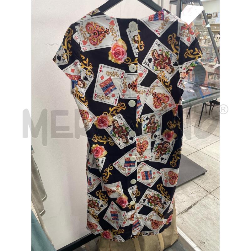 VESTITO DONNA SMARCHIATO NERO ARTIGIANALE FANTASIA CARTE MEZZA MANICA | Mercatino dell'Usato Montesilvano 3