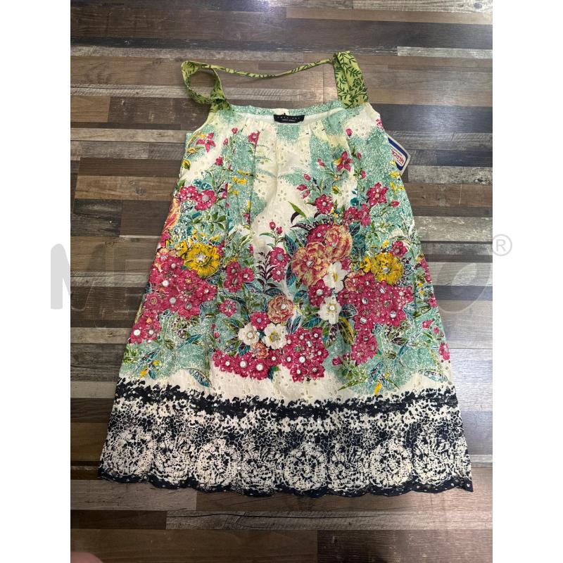 VESTITO DONNA TWINSET BIANCO FIORI ROSA GIALLI BRETELLE VERDI | Mercatino dell'Usato Montesilvano 1
