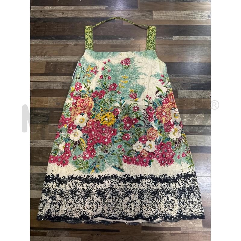 VESTITO DONNA TWINSET BIANCO FIORI ROSA GIALLI BRETELLE VERDI | Mercatino dell'Usato Montesilvano 3