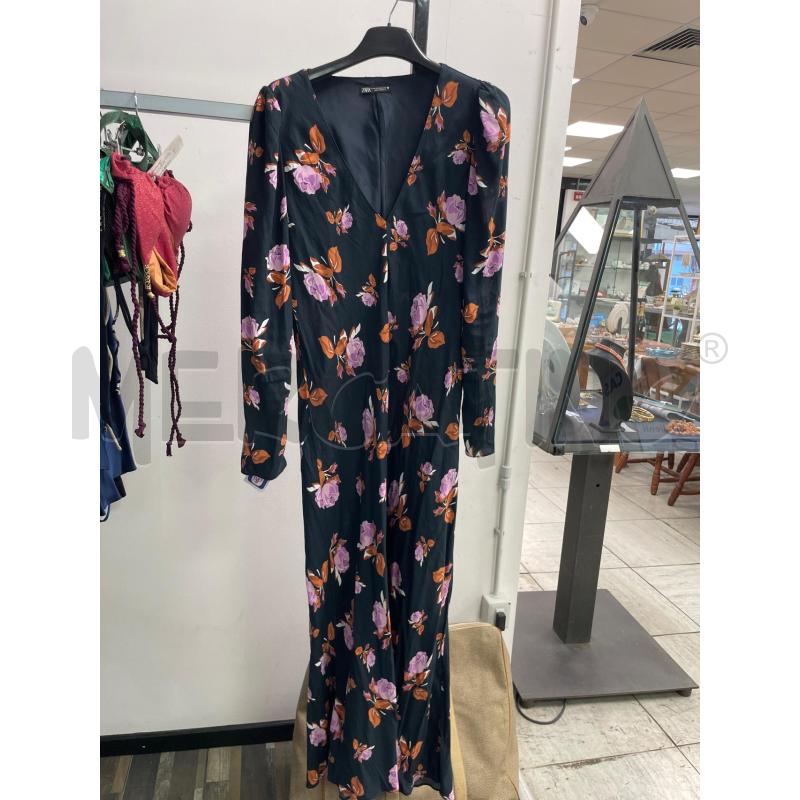 VESTITO DONNA ZARA NERO LUNGO FIORI LILLA TG GRANDE | Mercatino dell'Usato Montesilvano 1