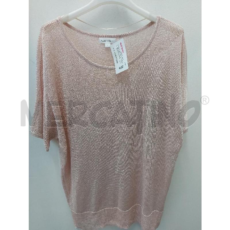 MAGLIA DONNA CALVIN KLEIN ROSA LUREX  SPALLA TRAFORATA | Mercatino dell'Usato Perugia 1