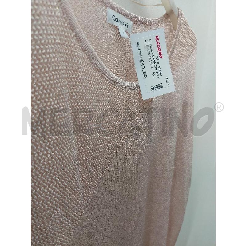 MAGLIA DONNA CALVIN KLEIN ROSA LUREX  SPALLA TRAFORATA | Mercatino dell'Usato Perugia 2