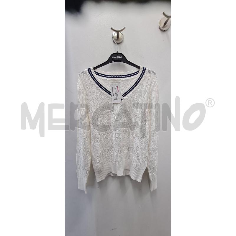 MAGLIA DONNA ROCCO RAGNI BIANCO BORDO BLU | Mercatino dell'Usato Perugia 1