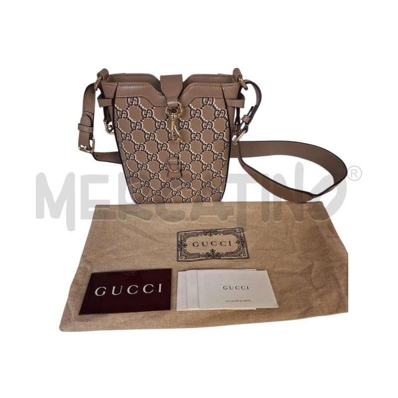 BORSA DONNA GUCCI GG SHADOW MINI BUCKET MARRONE BEIGE  | Mercatino dell'Usato Bastia umbra 2
