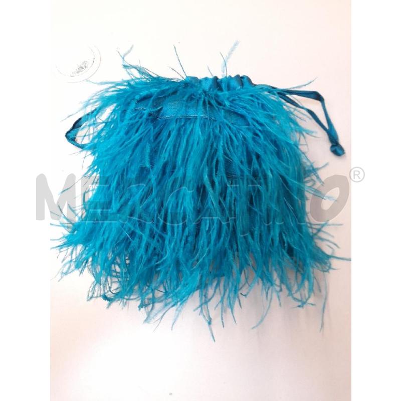 POCHETTE CHITÈ IN TESSUTO E PIUME CERULEO  | Mercatino dell'Usato Bastia umbra 1