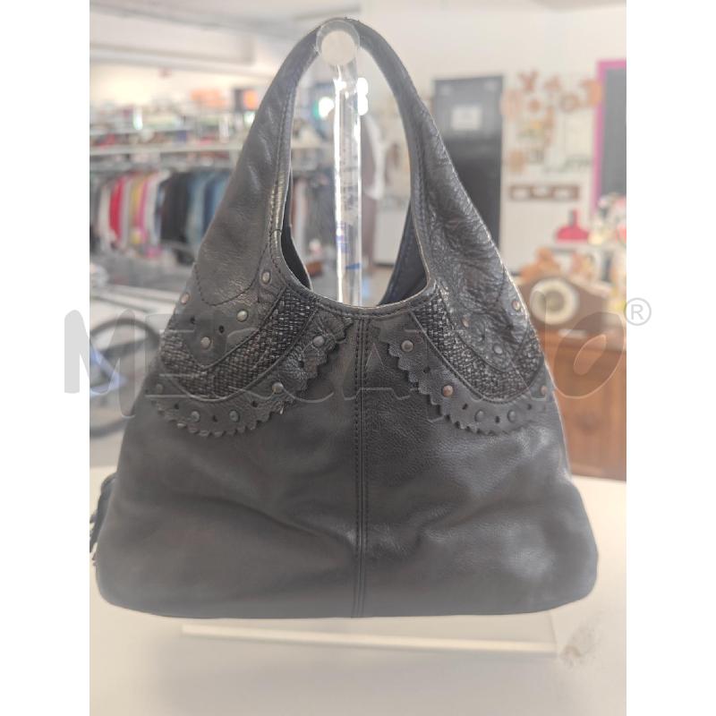 BORSA DONNA COCCINELLE NERA PELLE FRANGIA MANICI  | Mercatino dell'Usato Corciano 1