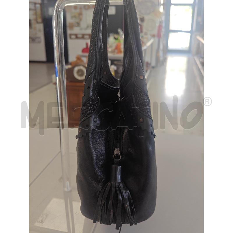 BORSA DONNA COCCINELLE NERA PELLE FRANGIA MANICI  | Mercatino dell'Usato Corciano 3