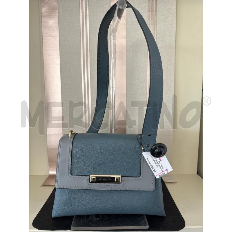 BORSA DONNA CROMIA GRIGIA GENUINE LEATHER FIBBIE DORATE | Mercatino dell'Usato Corciano 1