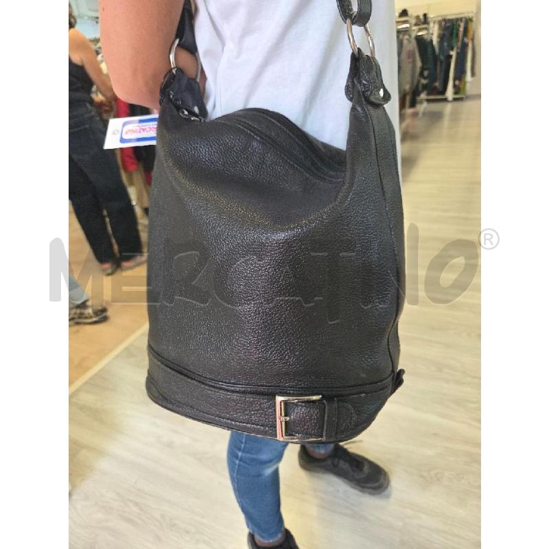 BORSA DONNA NERA A SECCHIELLO DOPPIA ZIP DI PELLE   | Mercatino dell'Usato Corciano 2