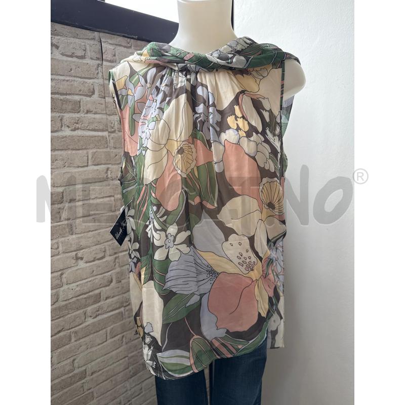 CAMICIA DONNA LUISA SPAGNIOLI SMANICATA COH FIORI VERDI E ROSA  | Mercatino dell'Usato Corciano 1