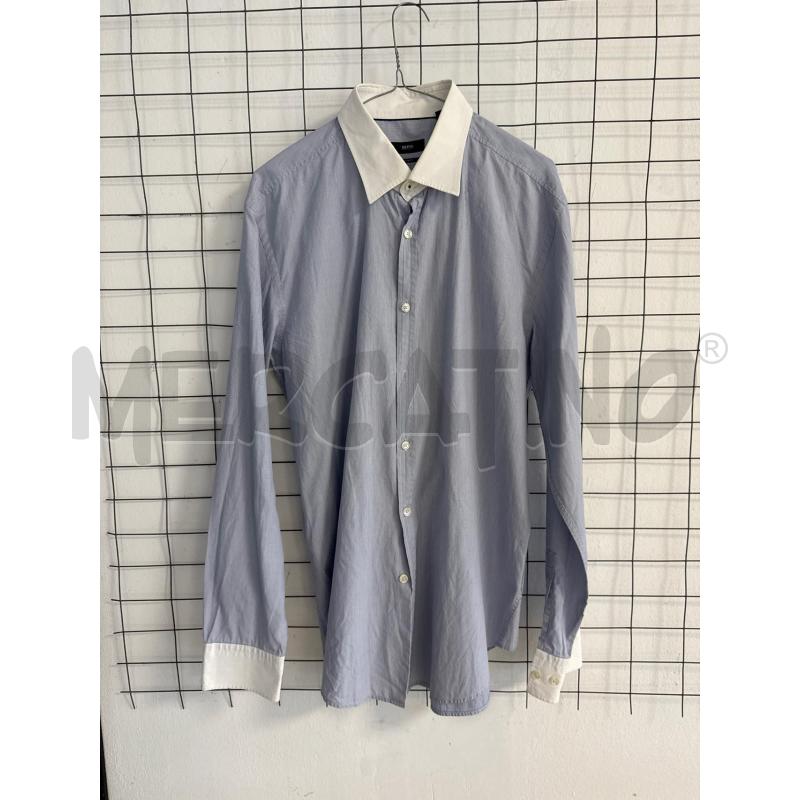 CAMICIA UOMO BOSS COLLETTO BIANCO A RICHE CIELESTI  | Mercatino dell'Usato Corciano 1