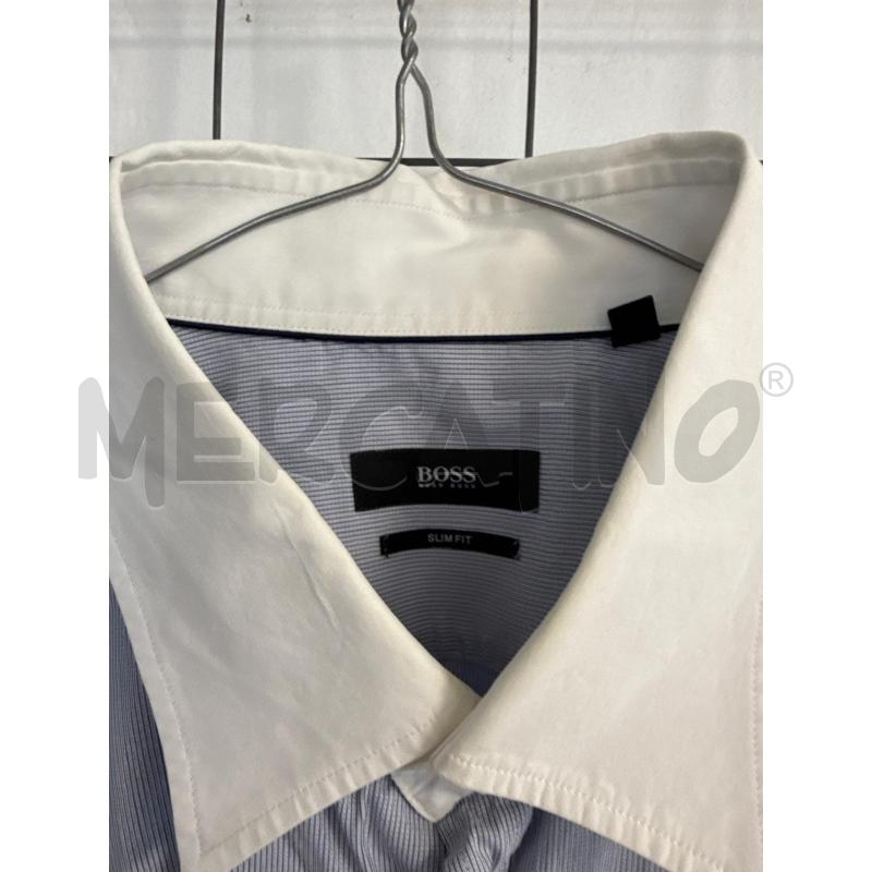 CAMICIA UOMO BOSS COLLETTO BIANCO A RICHE CIELESTI  | Mercatino dell'Usato Corciano 2