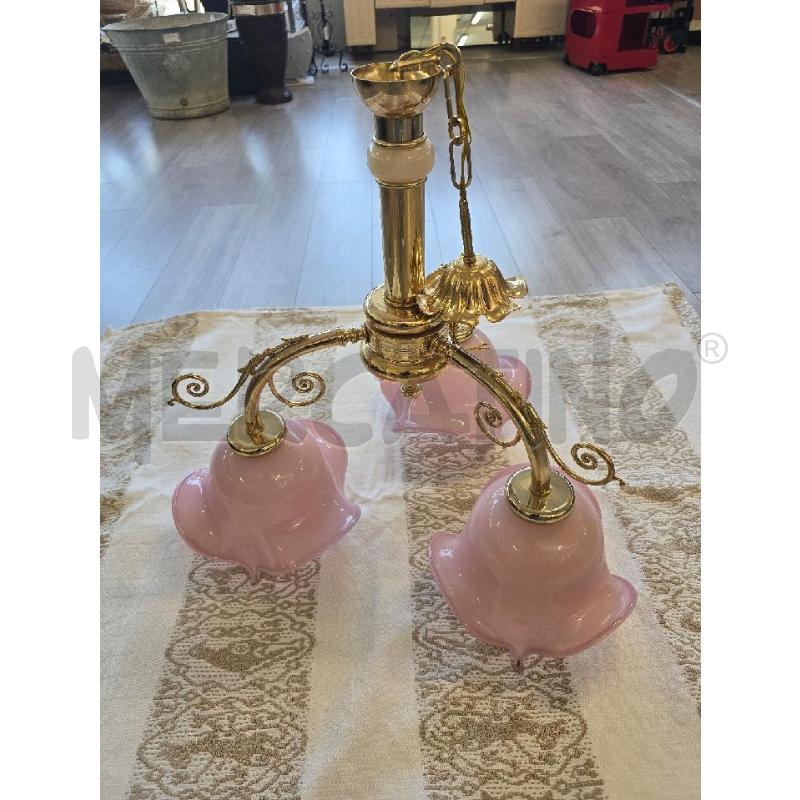LAMPADARIO OTTONE 3 PARALUMI ROSA | Mercatino dell'Usato Corciano 5