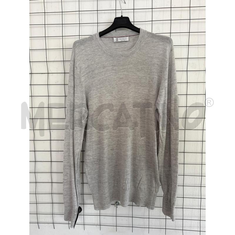 MAGLIONE UOMO BRUNELLO CUCINELLI GRIGIO CHIARO LINO E COTONE  | Mercatino dell'Usato Corciano 1